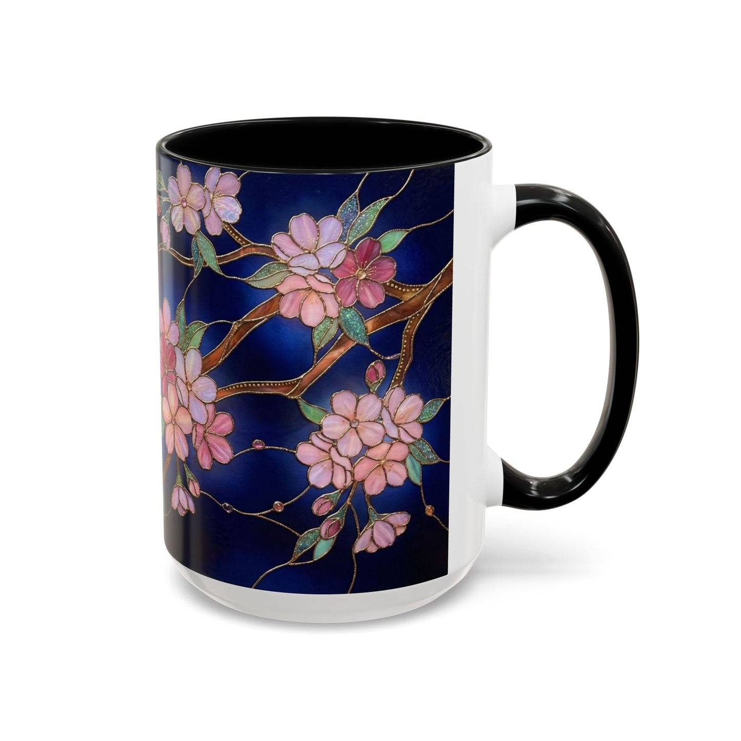 Cherry Blossom Accent Coffee Mug — Stained Glass Design 11/15oz - 14560