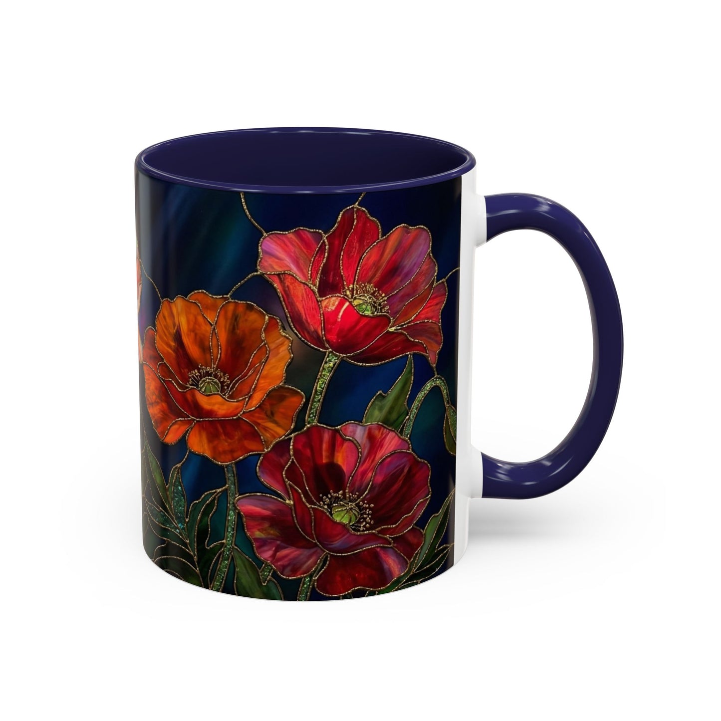 Poppy Floral Accent Coffee Mug — Stained Glass Design 11/15oz - 14582