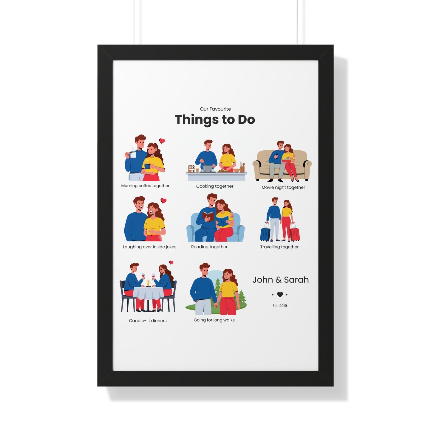 Framed Poster – “Our Favourite Things to Do” Personalized Couple Print | Valentine’s Gift - 14710