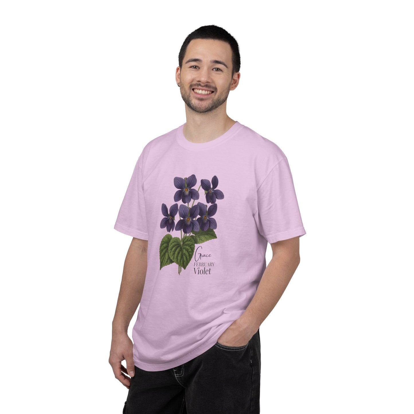 February Birth Flower Violet T-Shirt – Heavyweight Garment-Dyed Tee - 14694