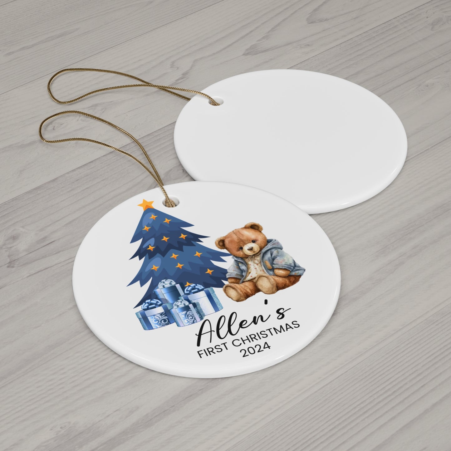 First Christmas, Baby Boy, Teddy Bear, Customizable - Ceramic Ornament, 4 Shapes - 10018