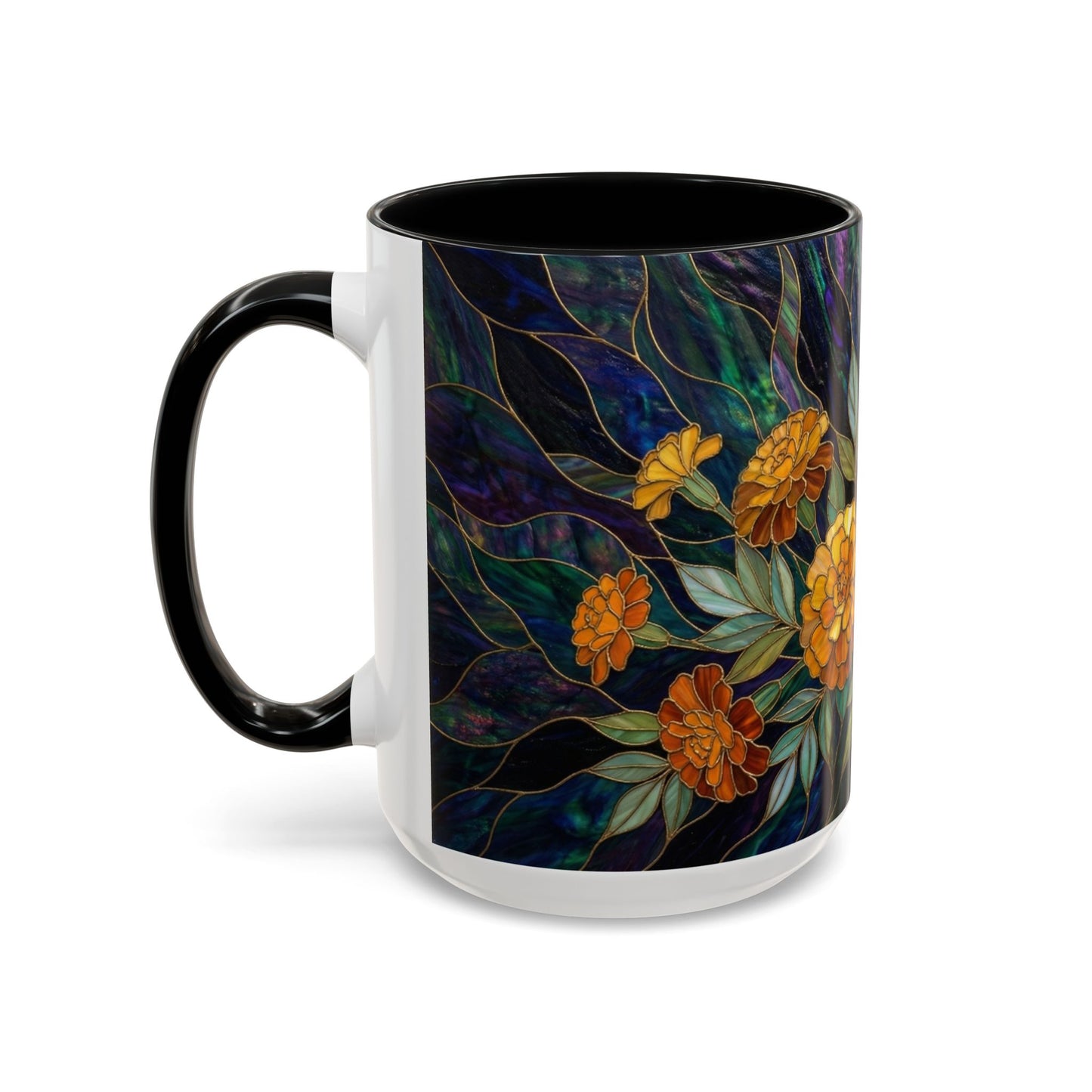 Marigold Floral Coffee Mug — Stained Glass Design  (11/15oz) - 14532