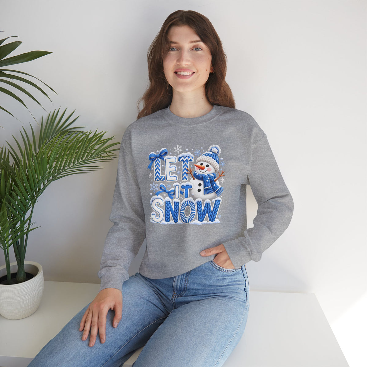 Let It Snow Sweatshirt,  Cute Snowman Winter Christmas Crewneck - 14545