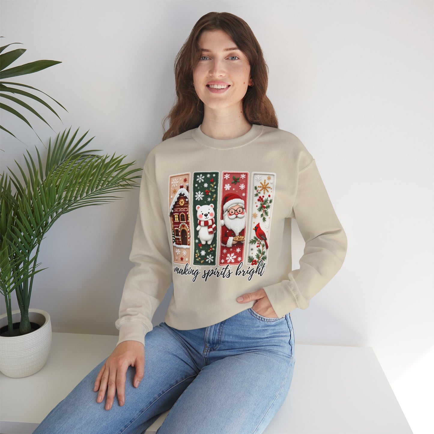 Making Spirits Bright Christmas Crewneck Sweatshirt, Holiday Graphic Sweater - 14932