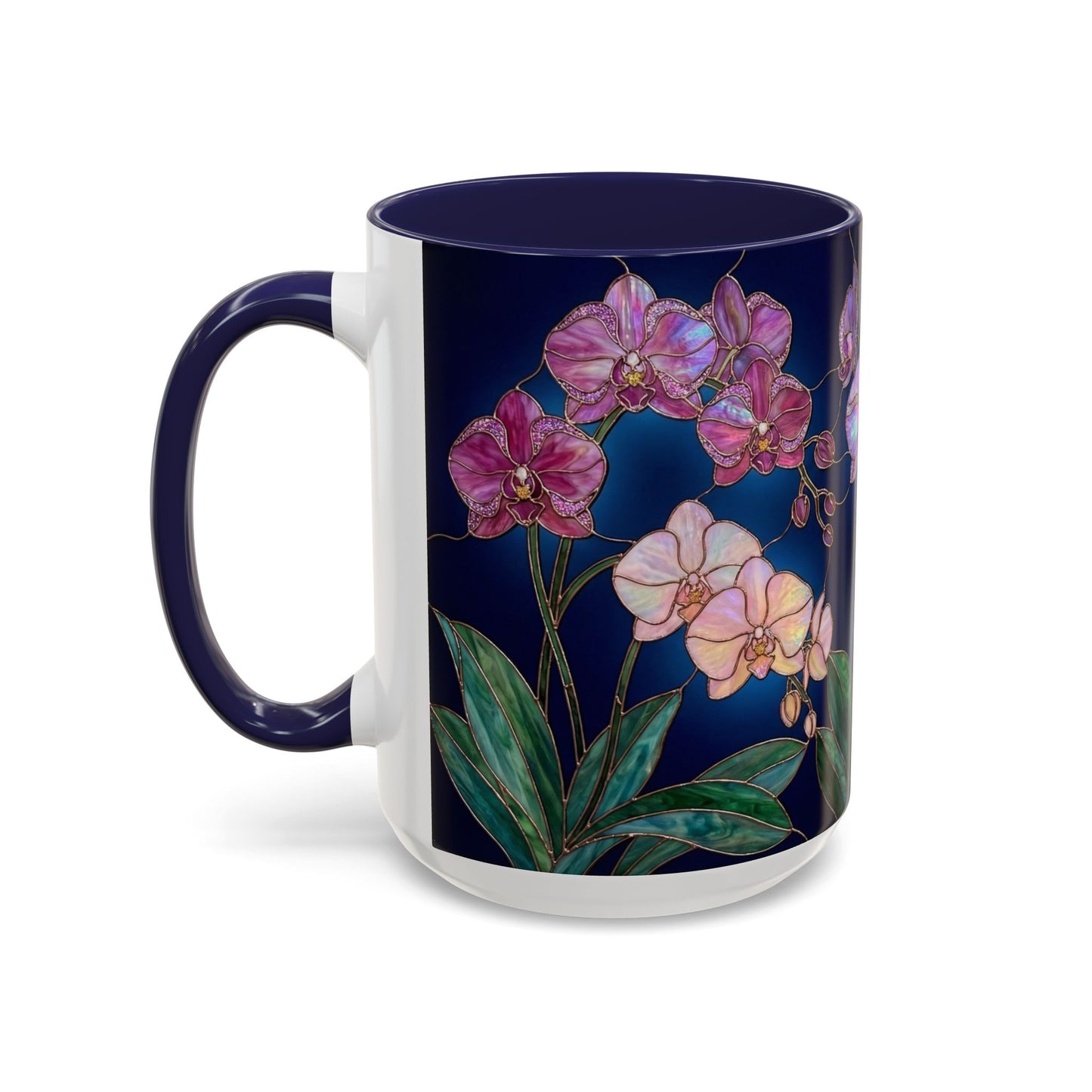 Orchid Bloom Accent Mug — Stained Glass Design (11/15oz) - 14579