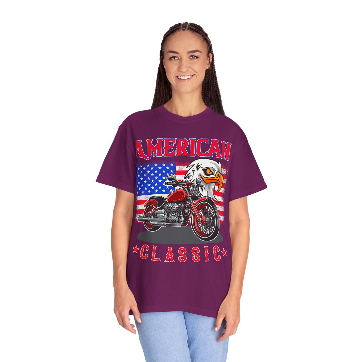American Classic Tee, Unisex Garment-Dyed T-shirt, Biker Gift, Patriotic Apparel, Rider and Eagle Fashion, Vintage Style - 13658