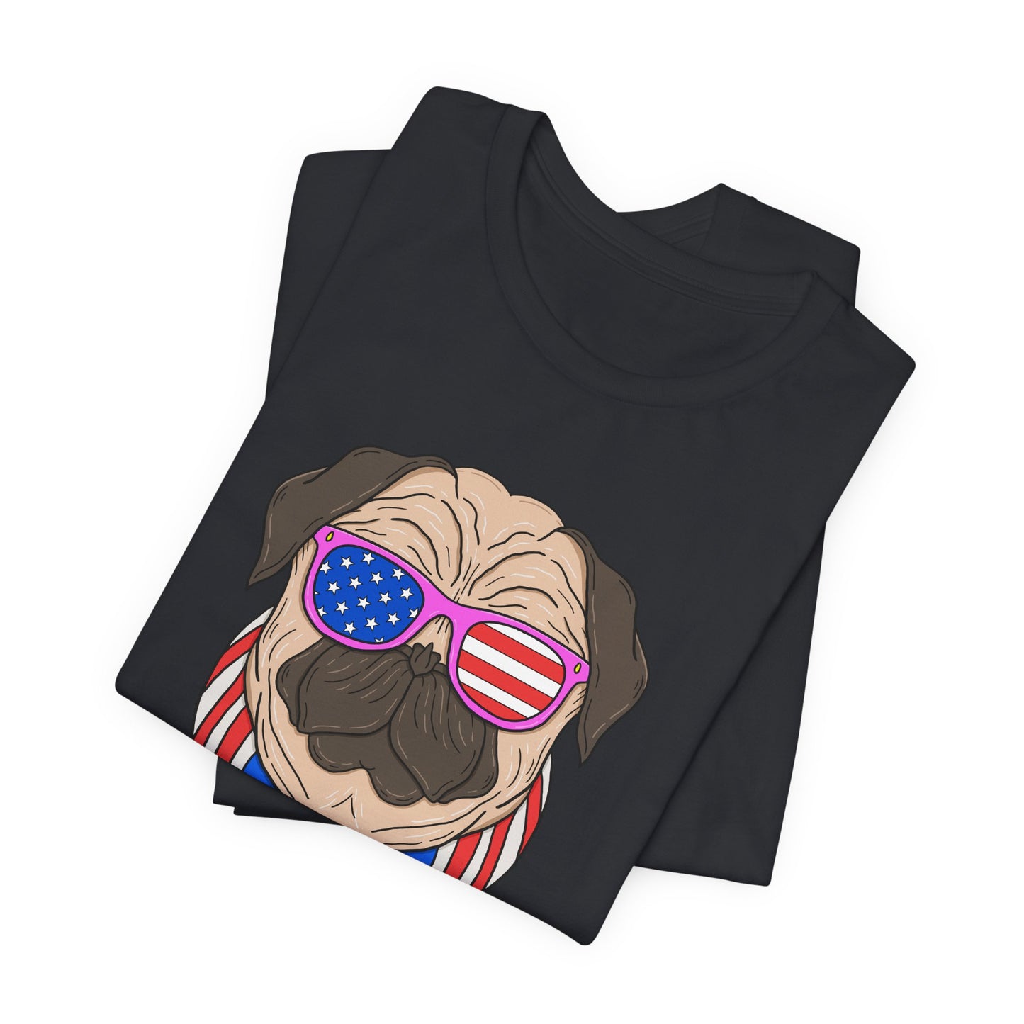 Patriotic Pug Tee, Independence Day T-Shirt, Dog Lovers Gift, Summer Casual Wear, Fun Family Outing Shirt - 13733