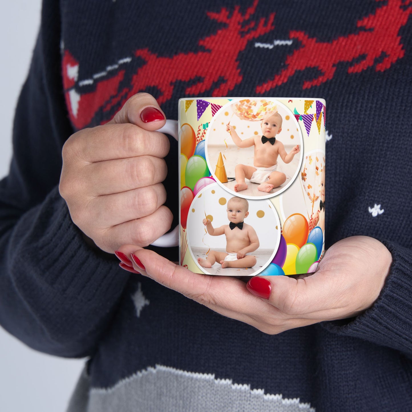 Personalized Birthday Ceramic Mug - Custom 1st Birthday Celebration Cup, Party Favor, Kid's Birthday Gift, Colorful Balloons, Fun Memories - 13997