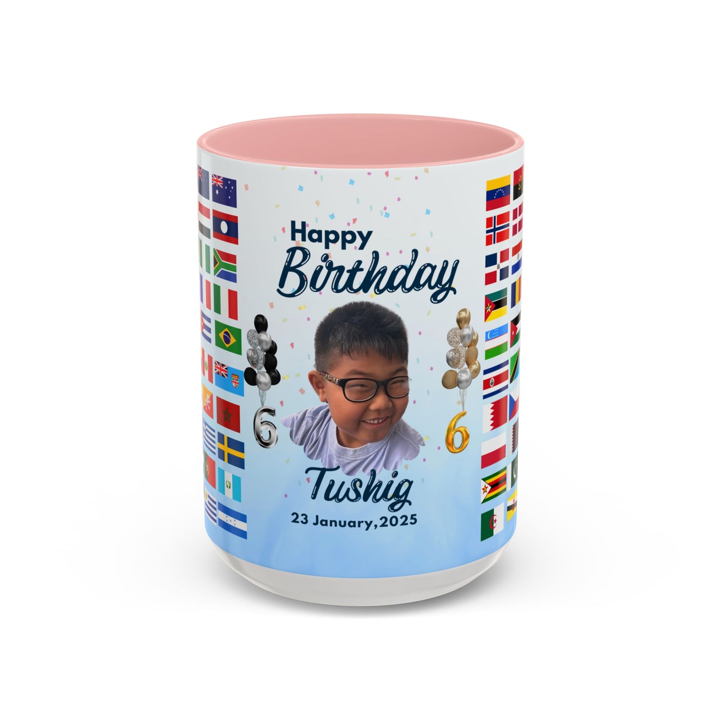 Kids, Happy Birthday, World Flag Fan, Details Customizable - Accent Coffee Mug (11, 15oz) - 11232