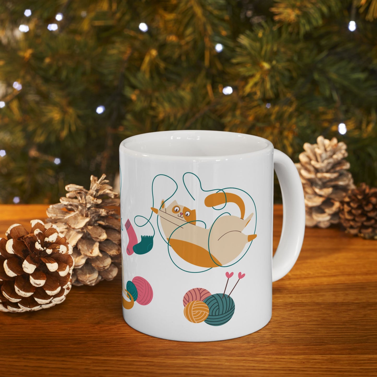 Cats Playing With Knitting Yarn - Ceramic Mug, (11oz, 15oz) - 11244