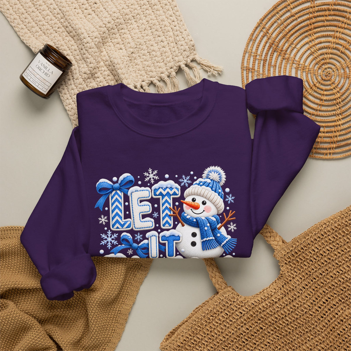 Let It Snow Sweatshirt,  Cute Snowman Winter Christmas Crewneck - 14545