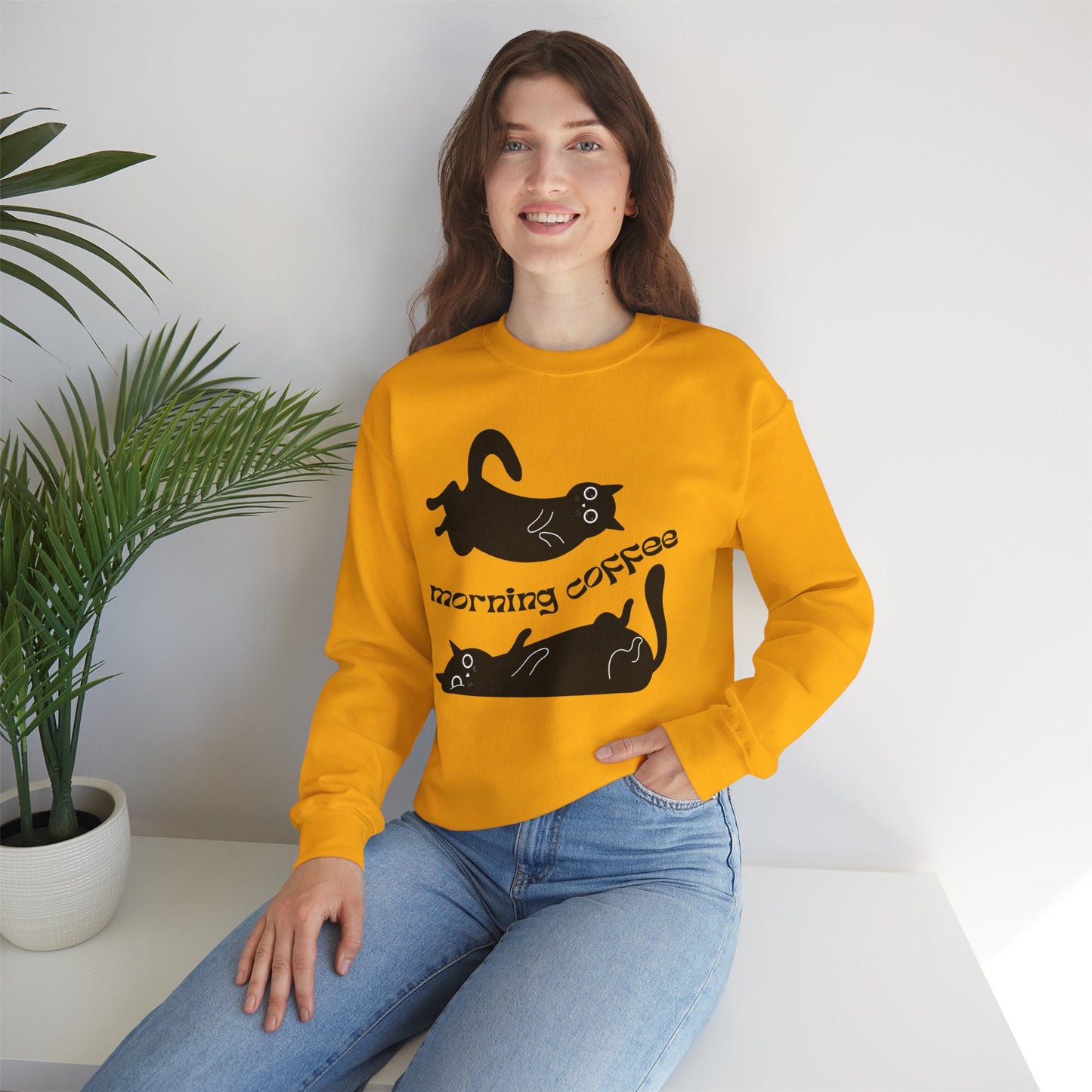 Black Cats, Morning Coffee - Unisex Heavy Blend™ Crewneck Sweatshirt - 11325