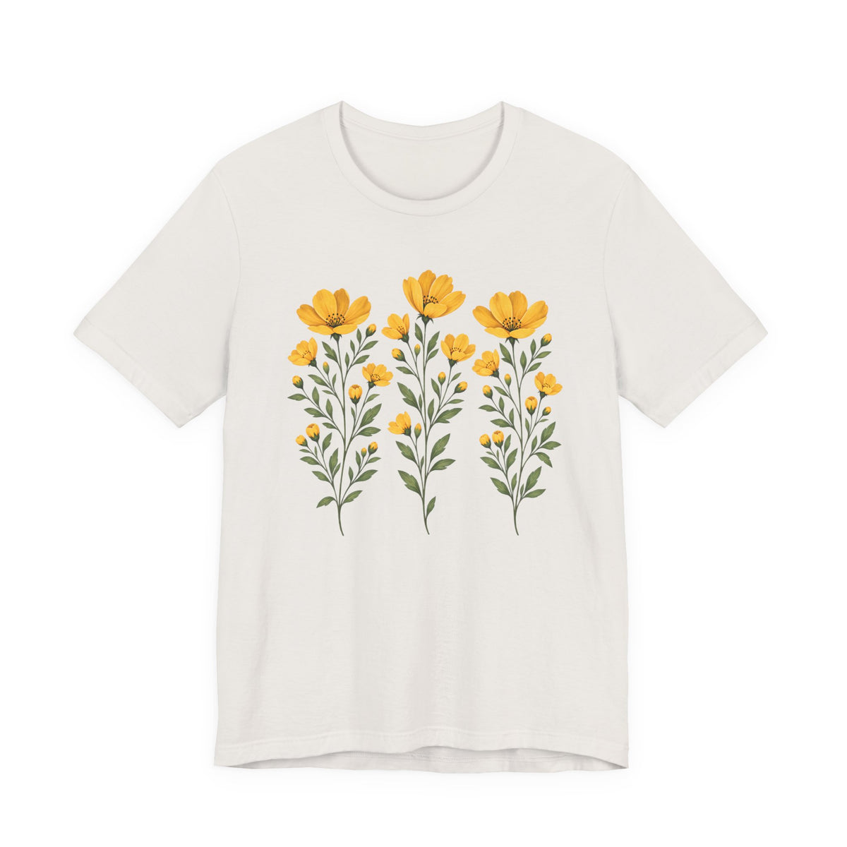 Golden Yellow Wildflower T-Shirt, Vintage Botanical Floral Tee - 14544