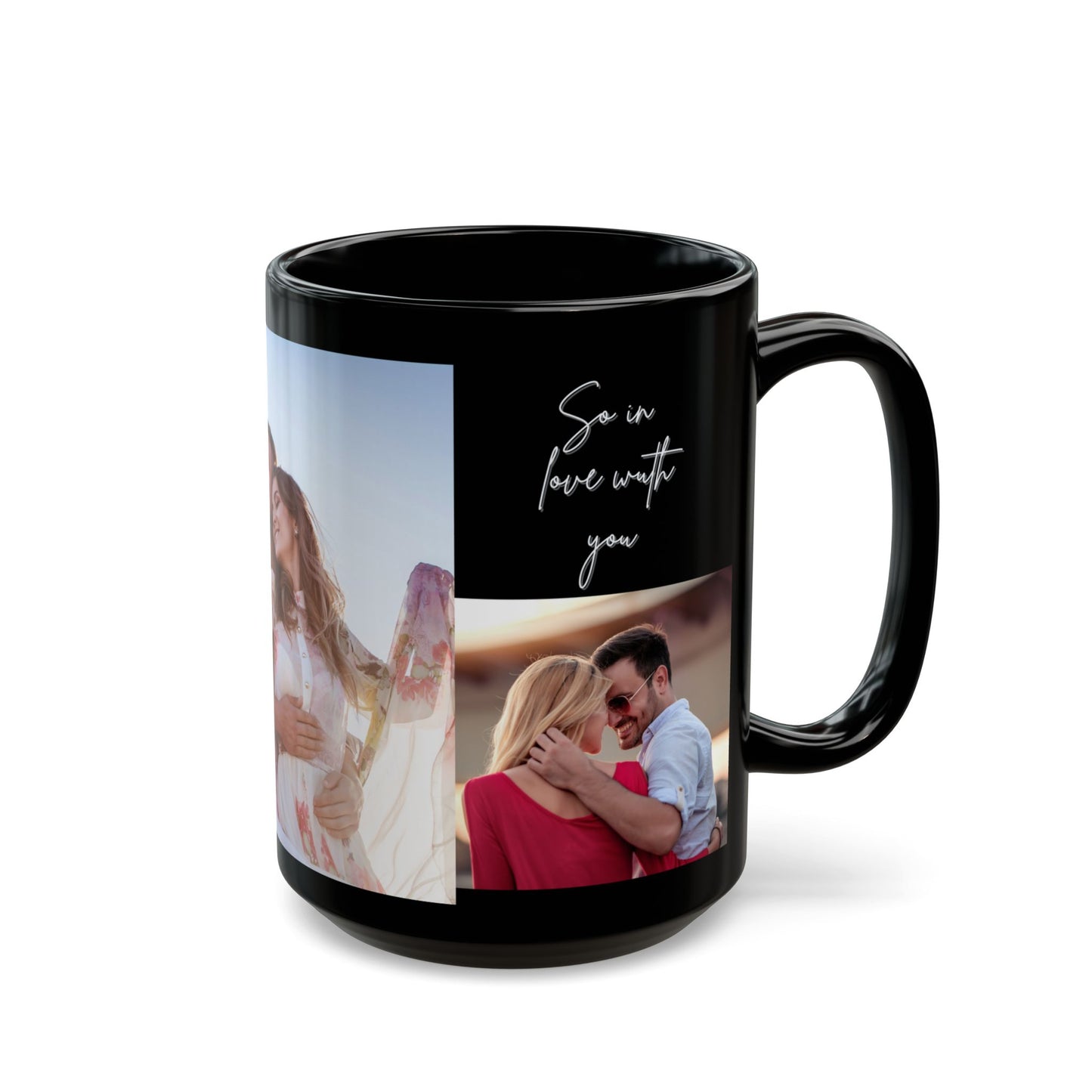 Happy Valentine's Day, Couple's Photos, Customizable - Black Mug (11oz, 15oz) - 11004