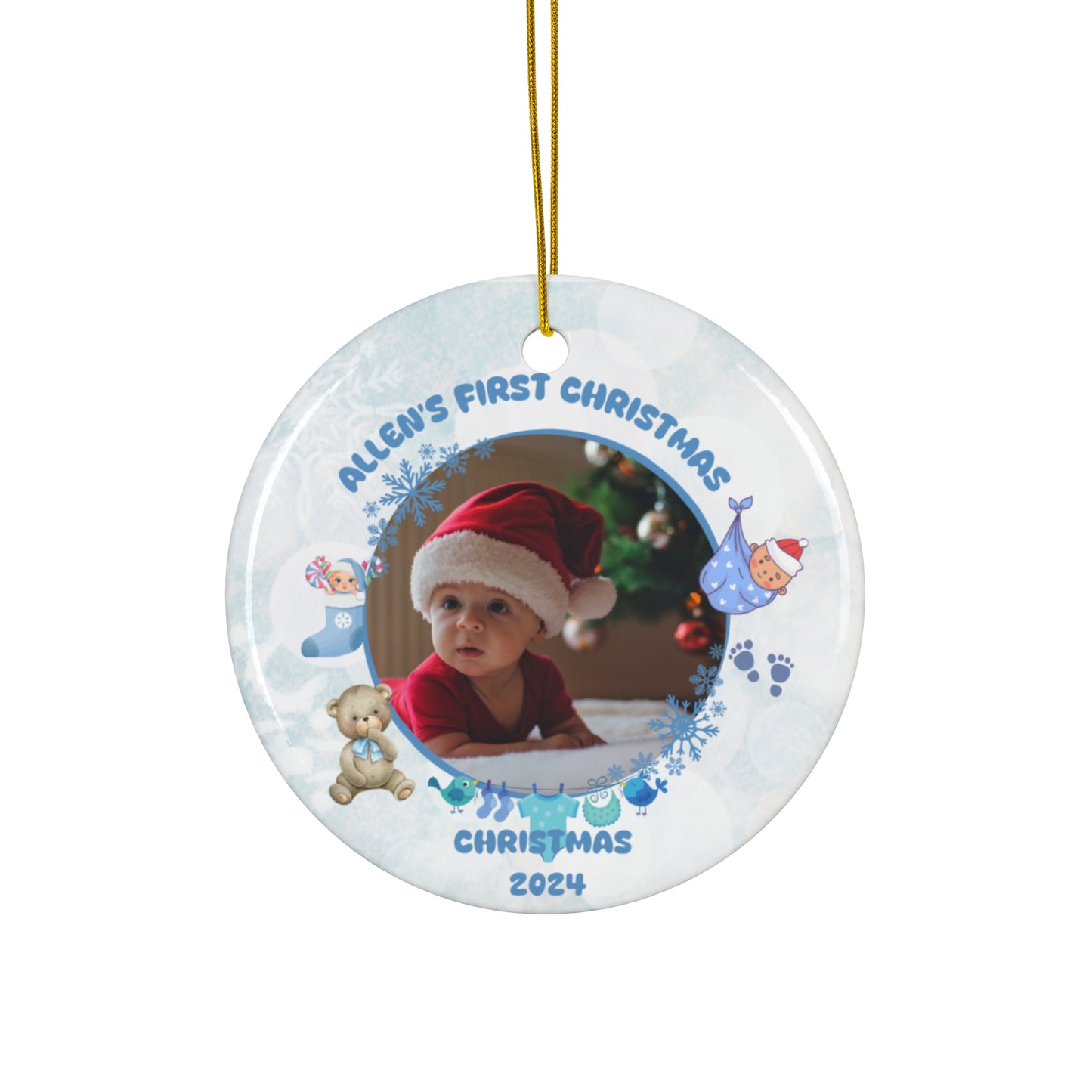 Christmas, Family Photos, Customizable - Ceramic Ornament, 4 Shapes - 10036