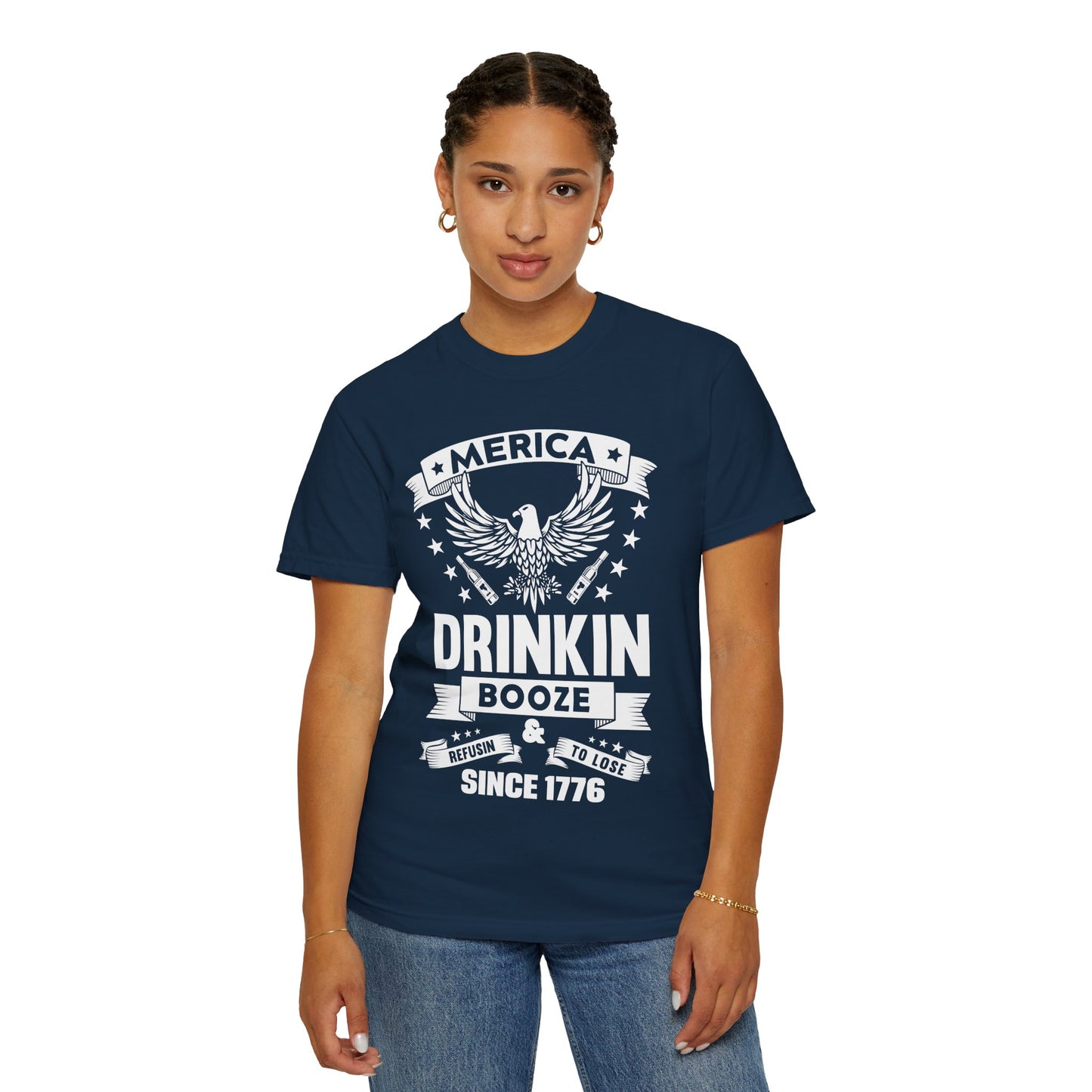 Patriotic Graphic Tee, Unisex Vintage T-shirt, Amerca Drinking Booze Shirt, Independence Day Gift, Casual Wear, Freedom Fashion - 13788
