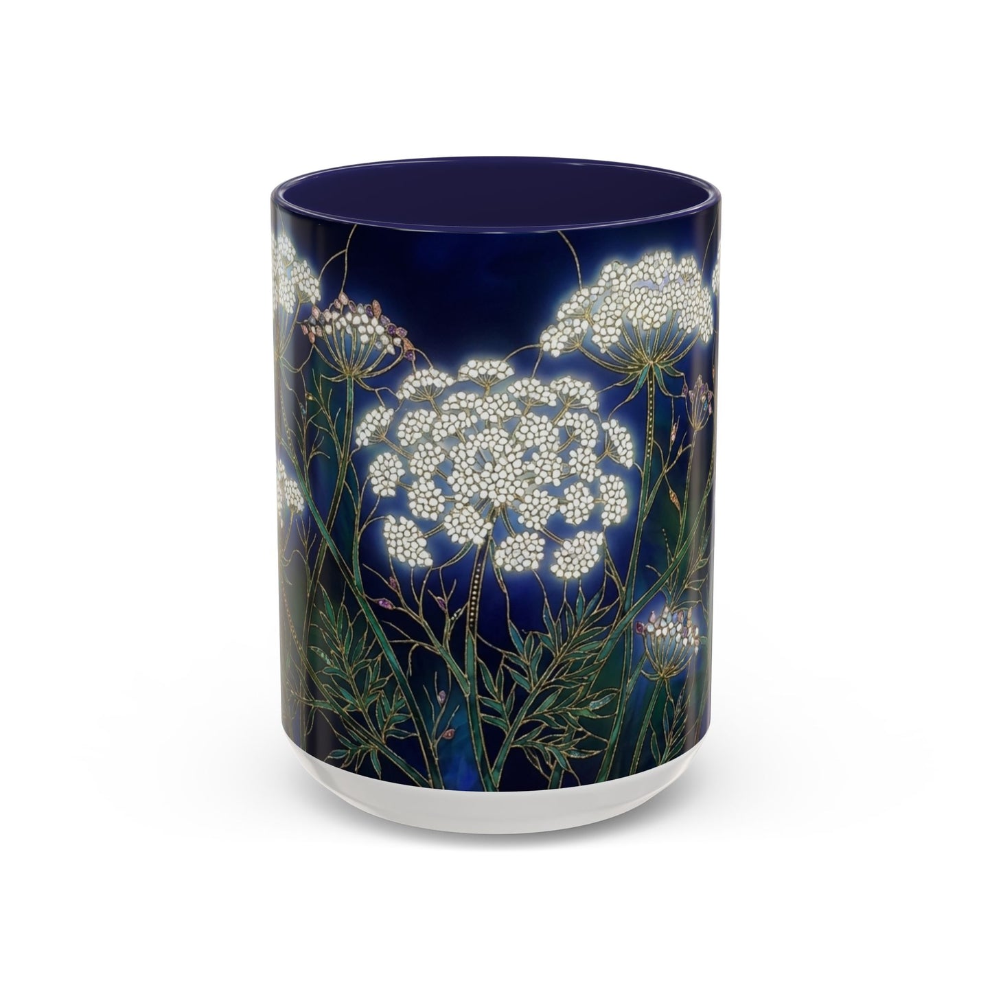 Queen Anne's Lace Floral Coffee Mug — Stained Glass Design (11/15oz) - 14583
