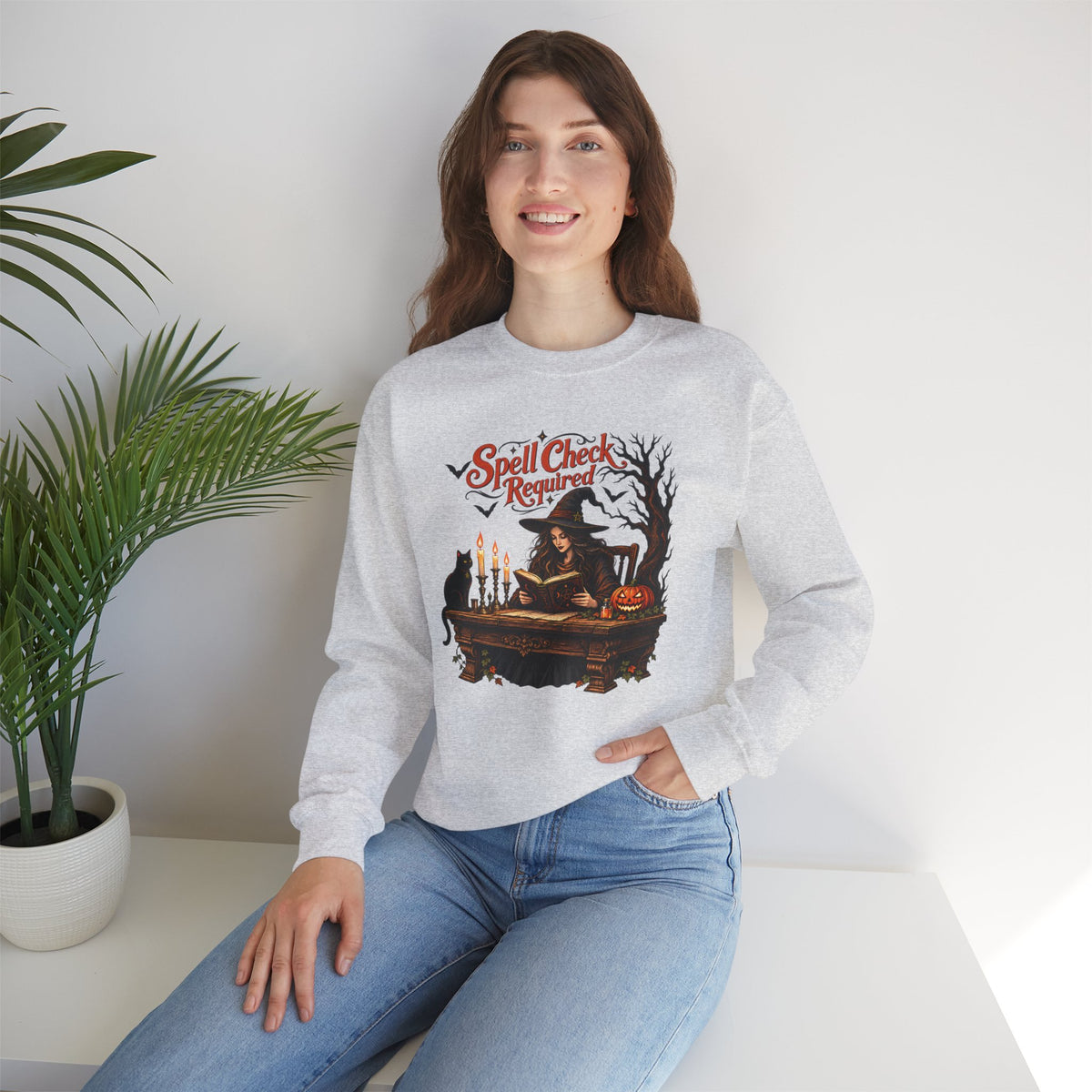 Spell Check Required Sweatshirt, Vintage Witch Halloween Crewneck - 14543