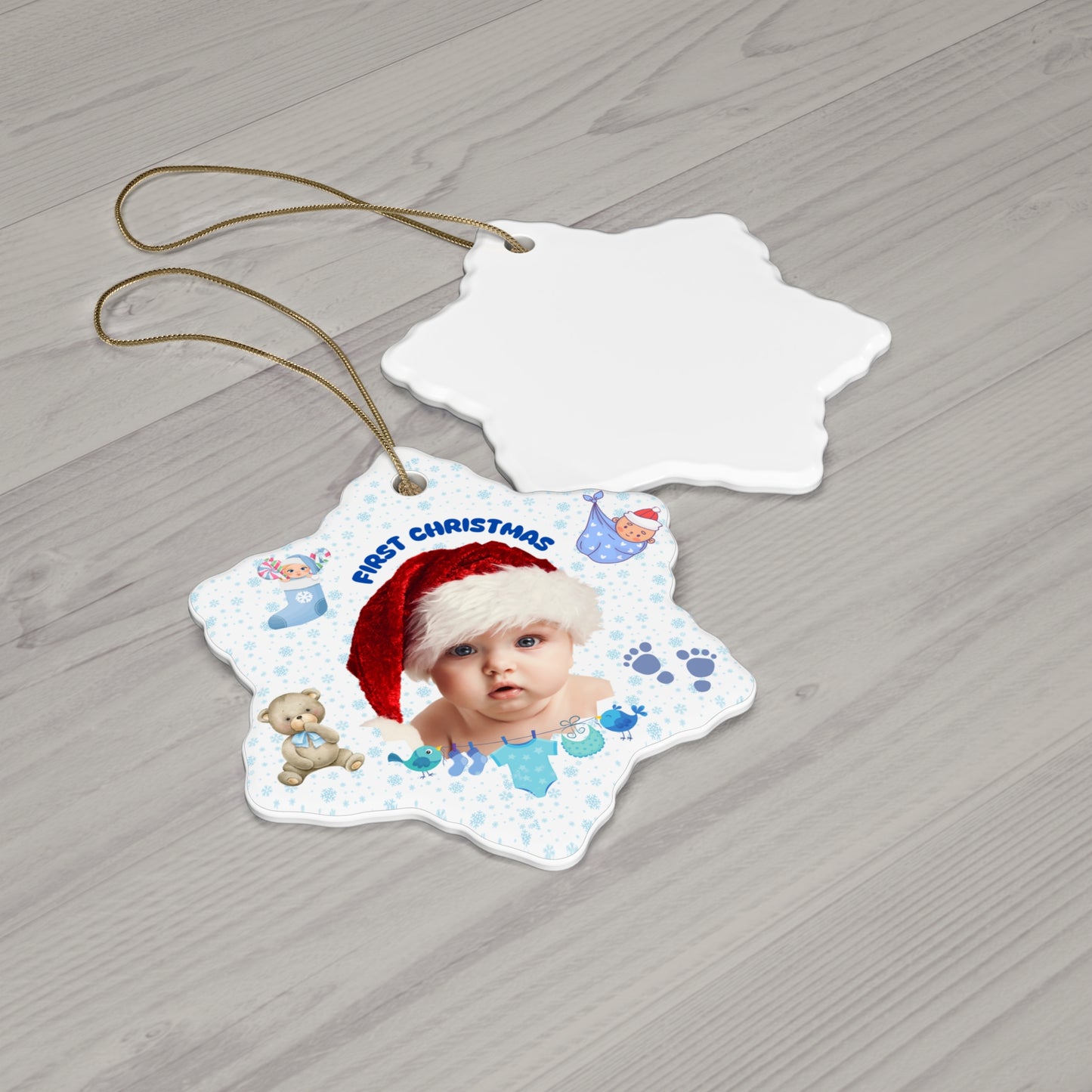 First Christmas, Baby Boy, Customizable - Ceramic Ornament, 4 Shapes - 10016