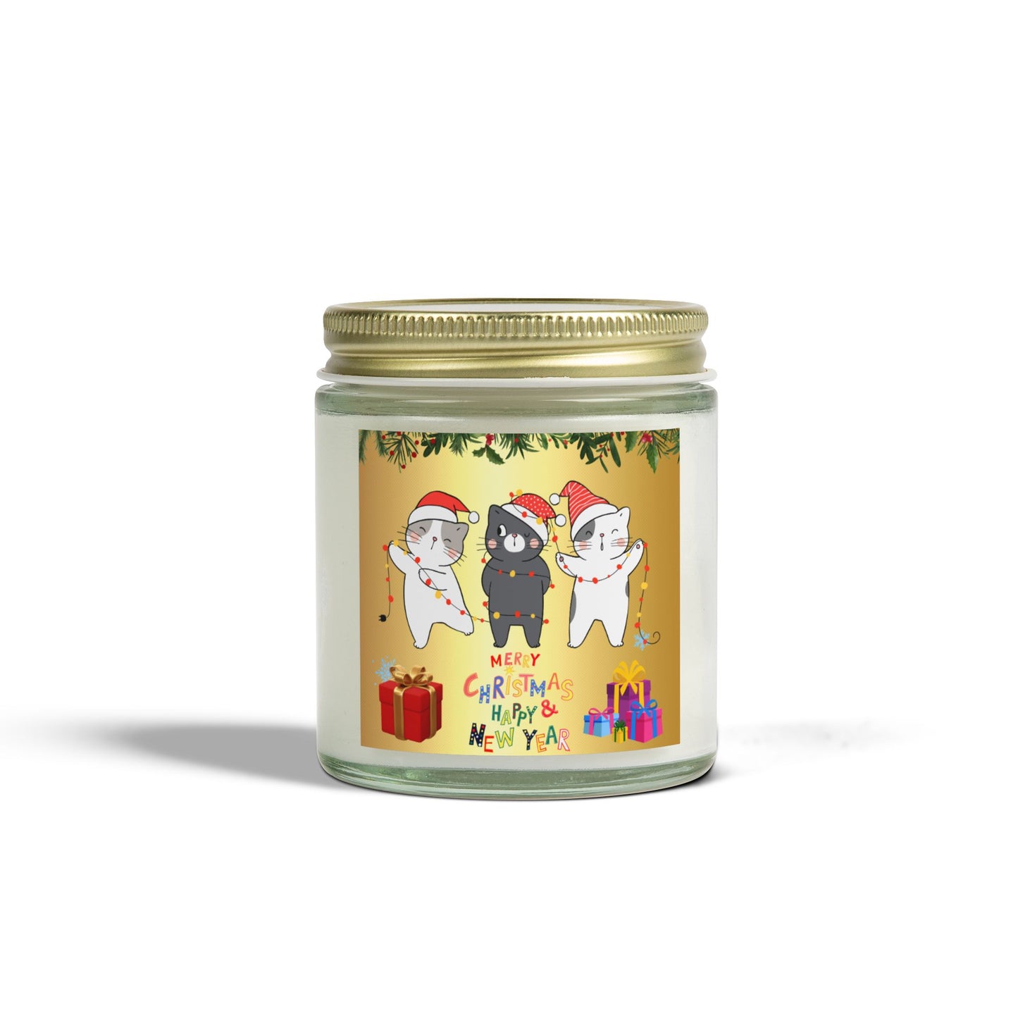 Cute Kittens: Merry Christmas - Scented Candles, Coconut Apricot Wax (4oz, 9oz)