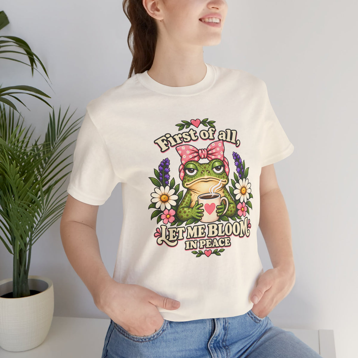 Let Me Bloom in Peace Frog T-Shirt, Cute Floral Coffee Tee - 14500