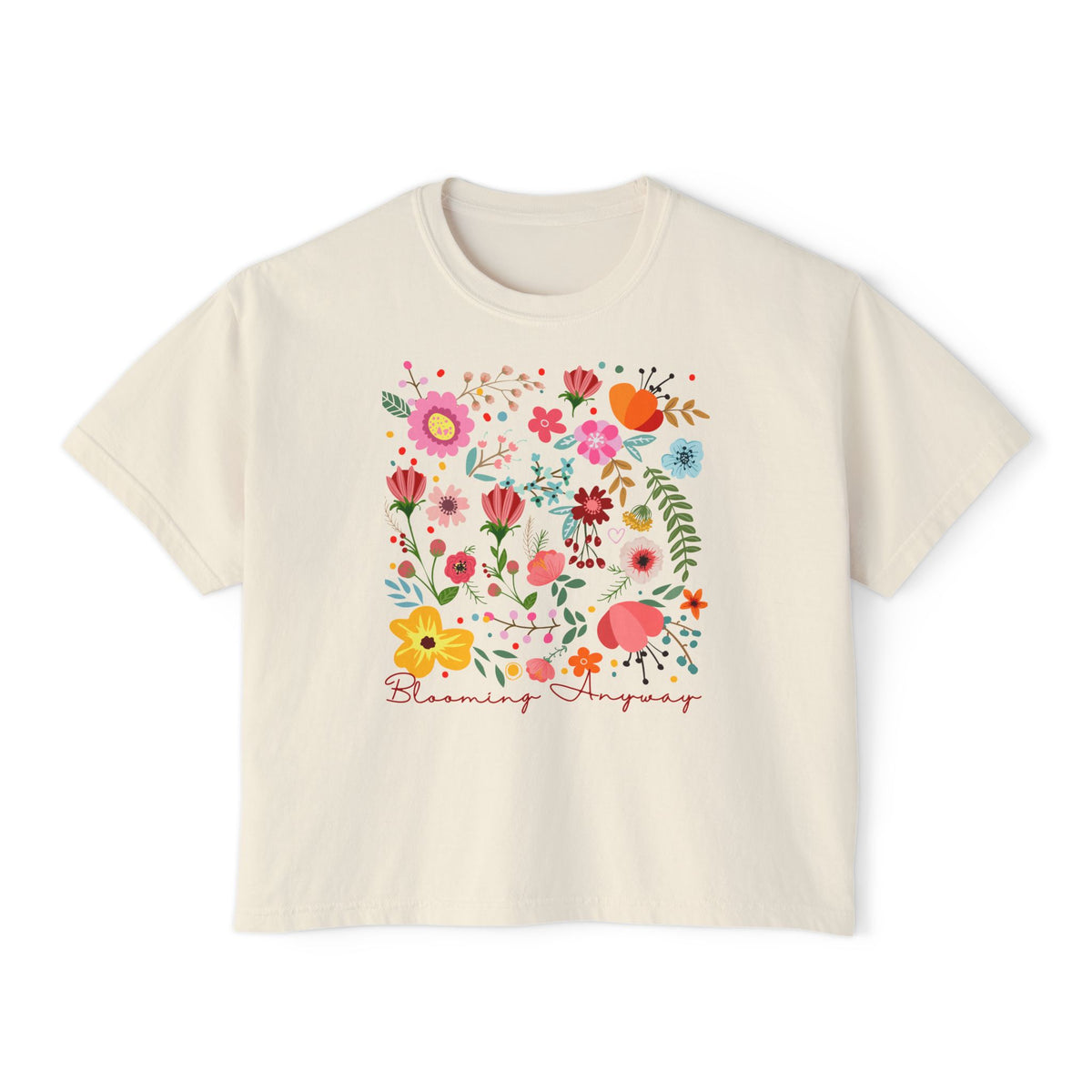 Floral Garden Boxy T-Shirt, Colorful Wildflower Graphic Tee - 14968