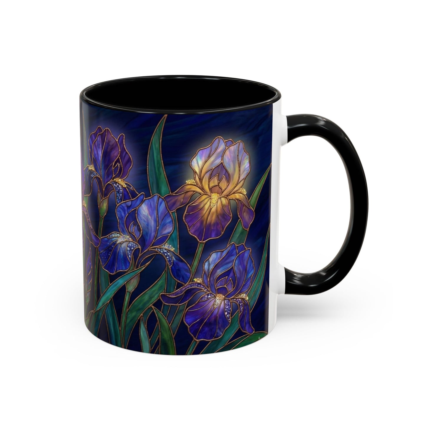 Iris Floral Accent Coffee Mug — Stained Glass Design 11/15oz - 14572
