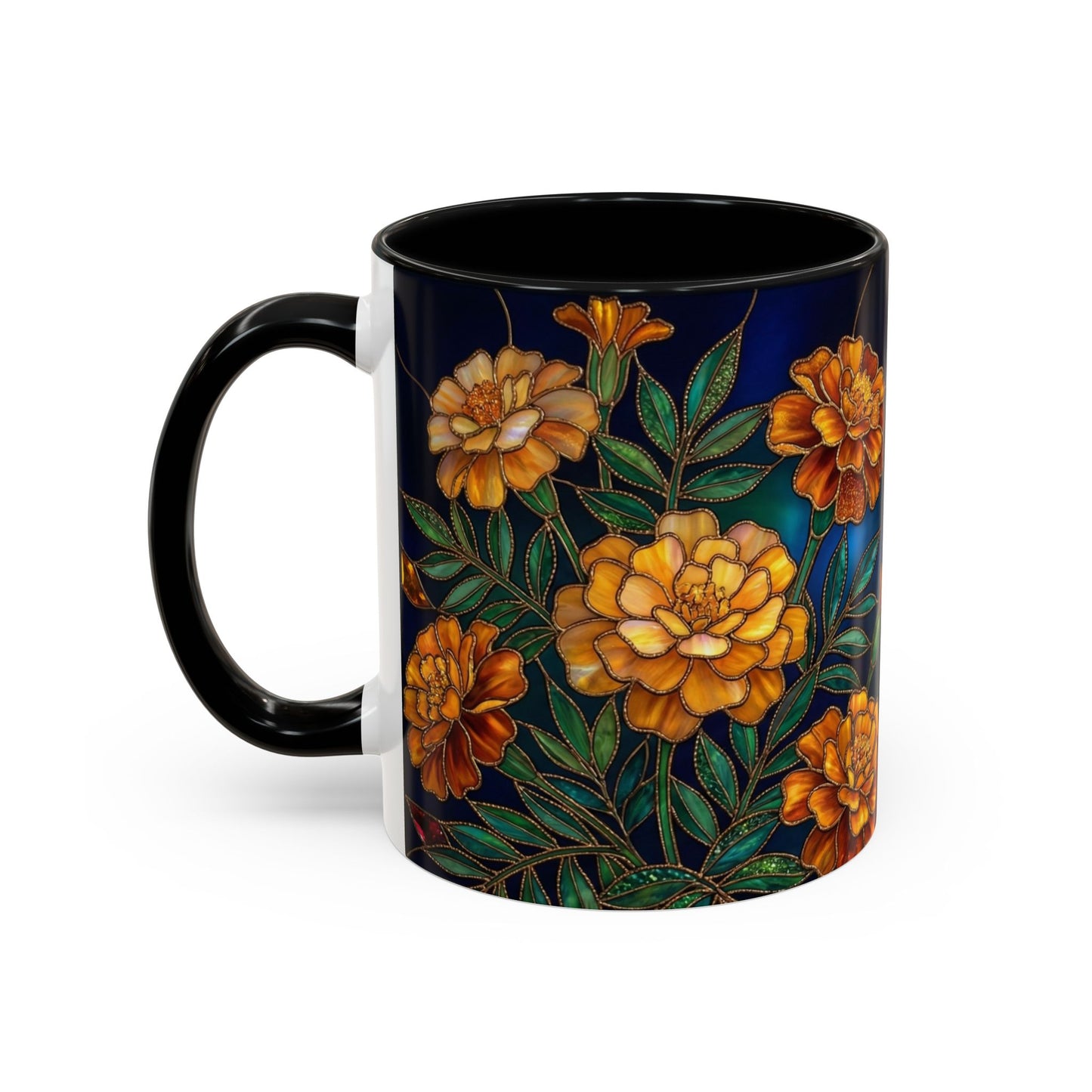 Marigold Floral Accent Coffee Mug — Dark Botanical 11/15oz - 14578
