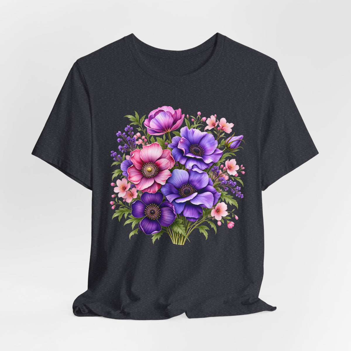 Purple & Pink Floral Bouquet T-Shirt, Colorful Botanical Flower Tee - 14537