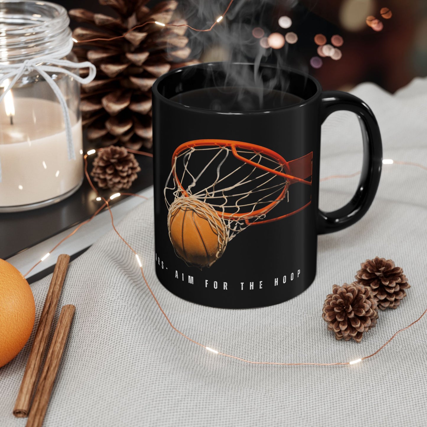 Shoot for the Stars, Aim for the Hoop Mug,  Basketball Lovers - Black Mug (11oz, 15oz) - 10152