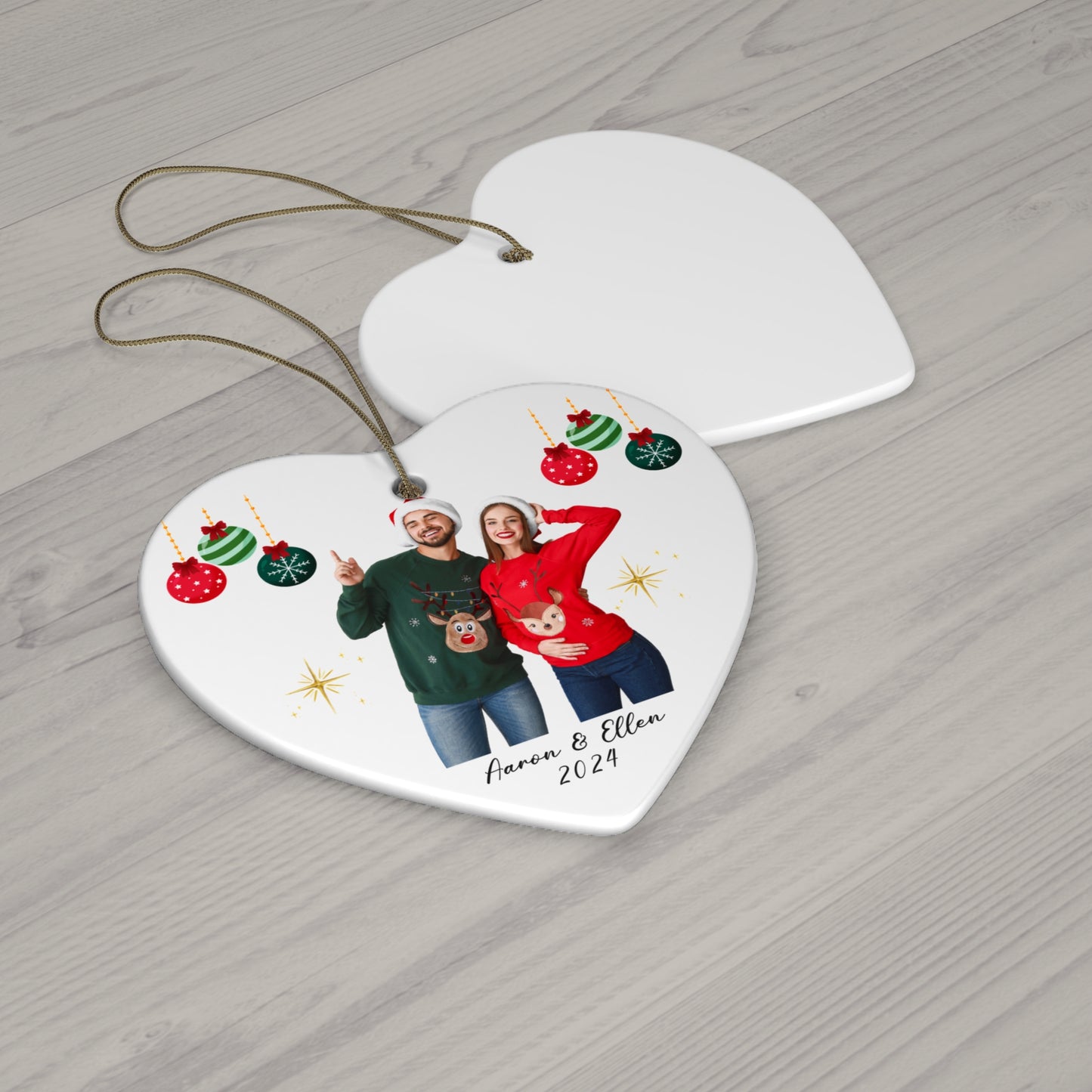 Christmas, Couple's Photo, Customizable- Ceramic Ornament, 4 Shapes - 10034