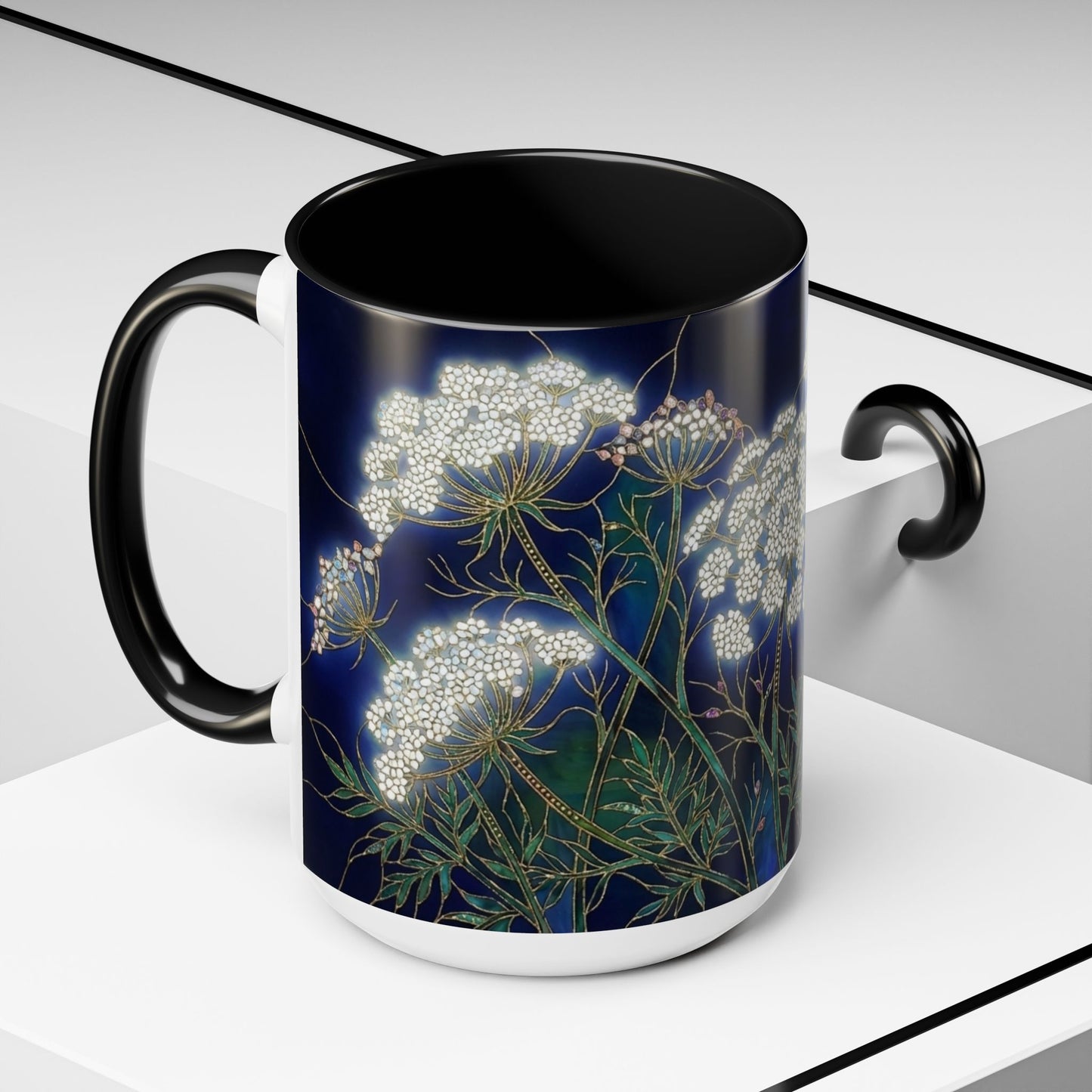 Queen Anne's Lace Floral Coffee Mug — Stained Glass Design (11/15oz) - 14583