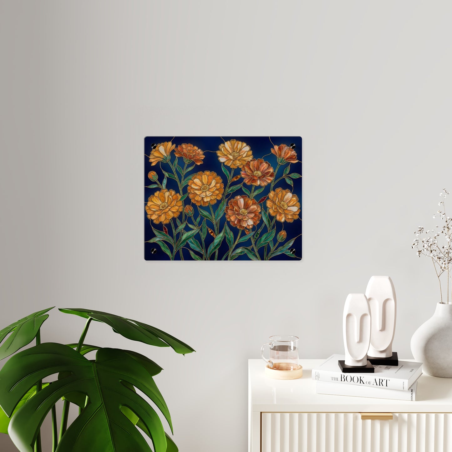 Marigold Bloom Acrylic Wall Art Panel — Botanical Floral Home Decor - 14608