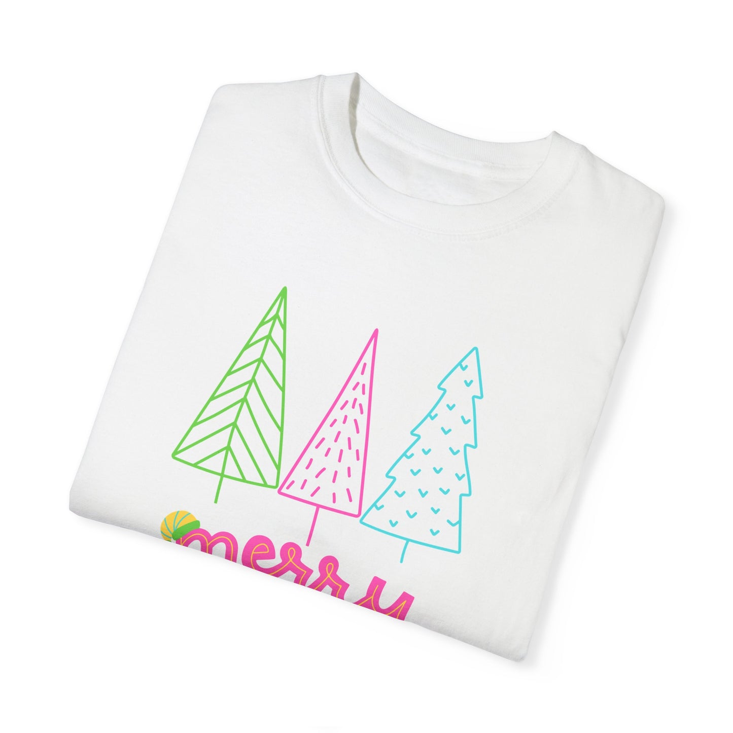 Trees, Merry Christmas - Unisex Garment-Dyed T-shirt - 10535