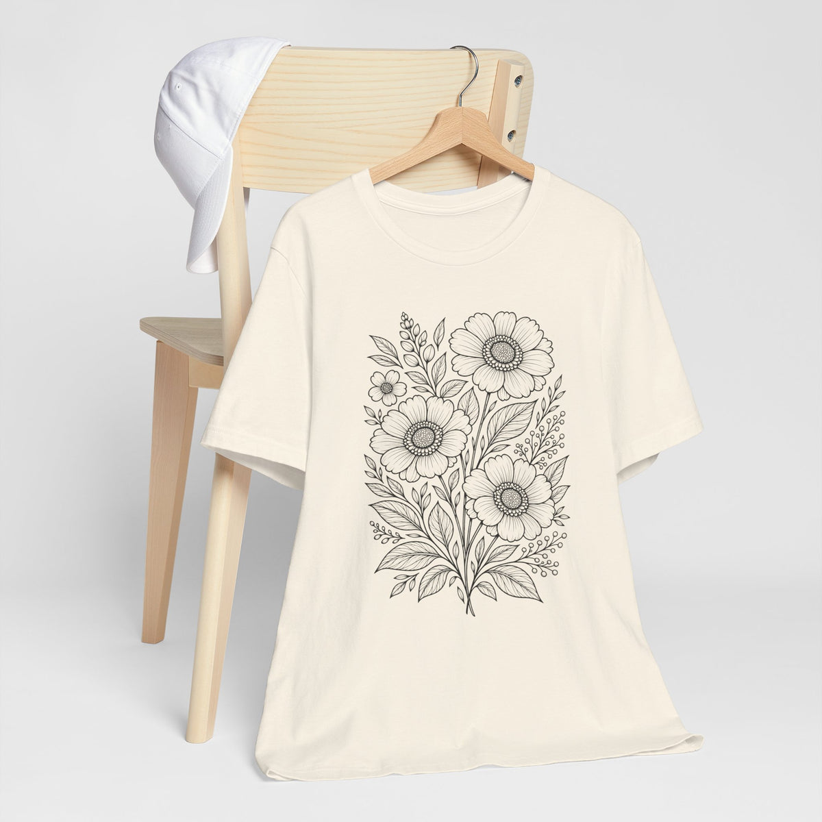 Vintage Floral Line Art T-Shirt, Botanical Wildflower Tee - 14561