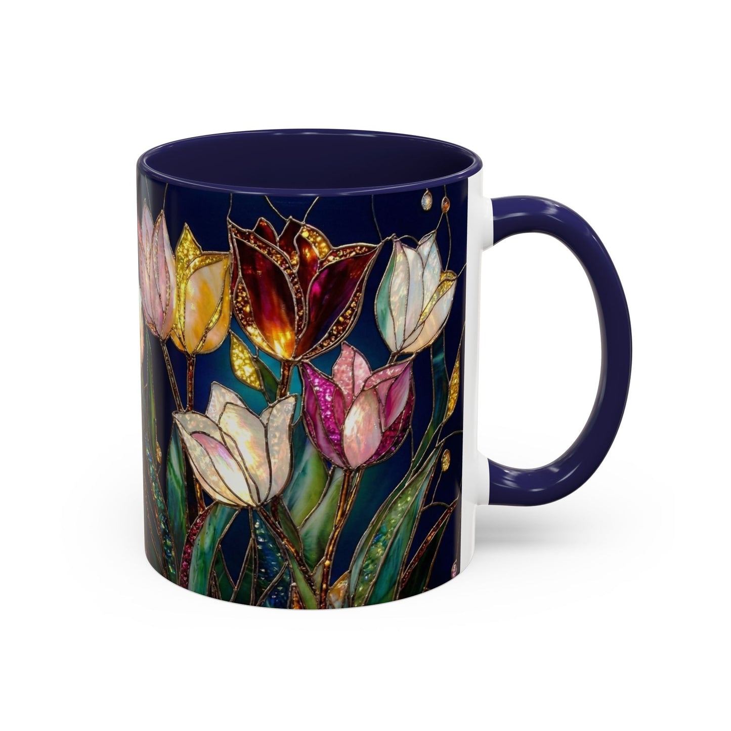 Tulip Floral Art Accent Coffee Mug — Stained Glass Design (11/15oz) - 14592
