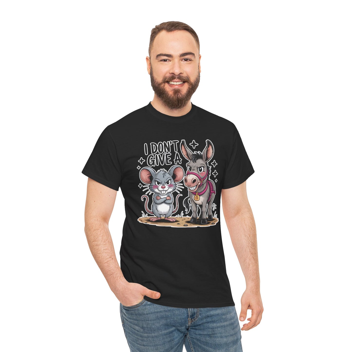 Funny Animal T-Shirt – “I Don’t Give a…” Mouse & Donkey Sarcastic Humor Tee Gift - 14856