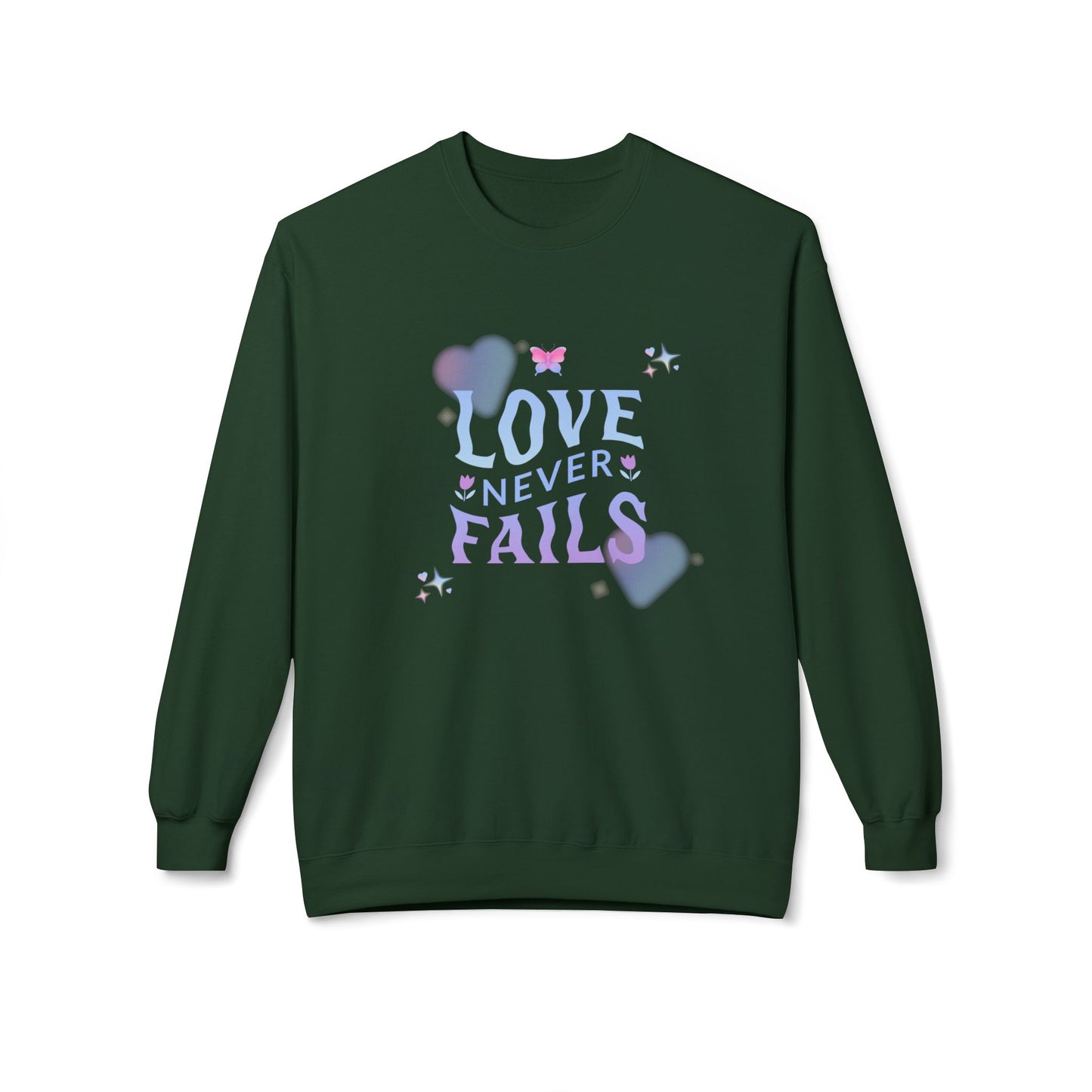 Love Never Fails - Unisex Midweight Softstyle Fleece Crewneck Sweatshirt - 10958