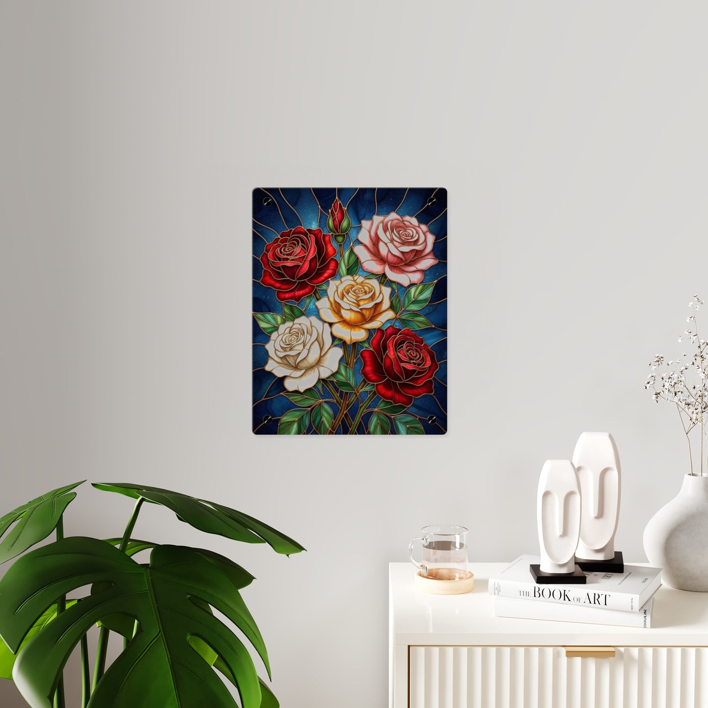 Rose Stained Glass Acrylic Wall Art Panel — Floral Garden Decor - 14604