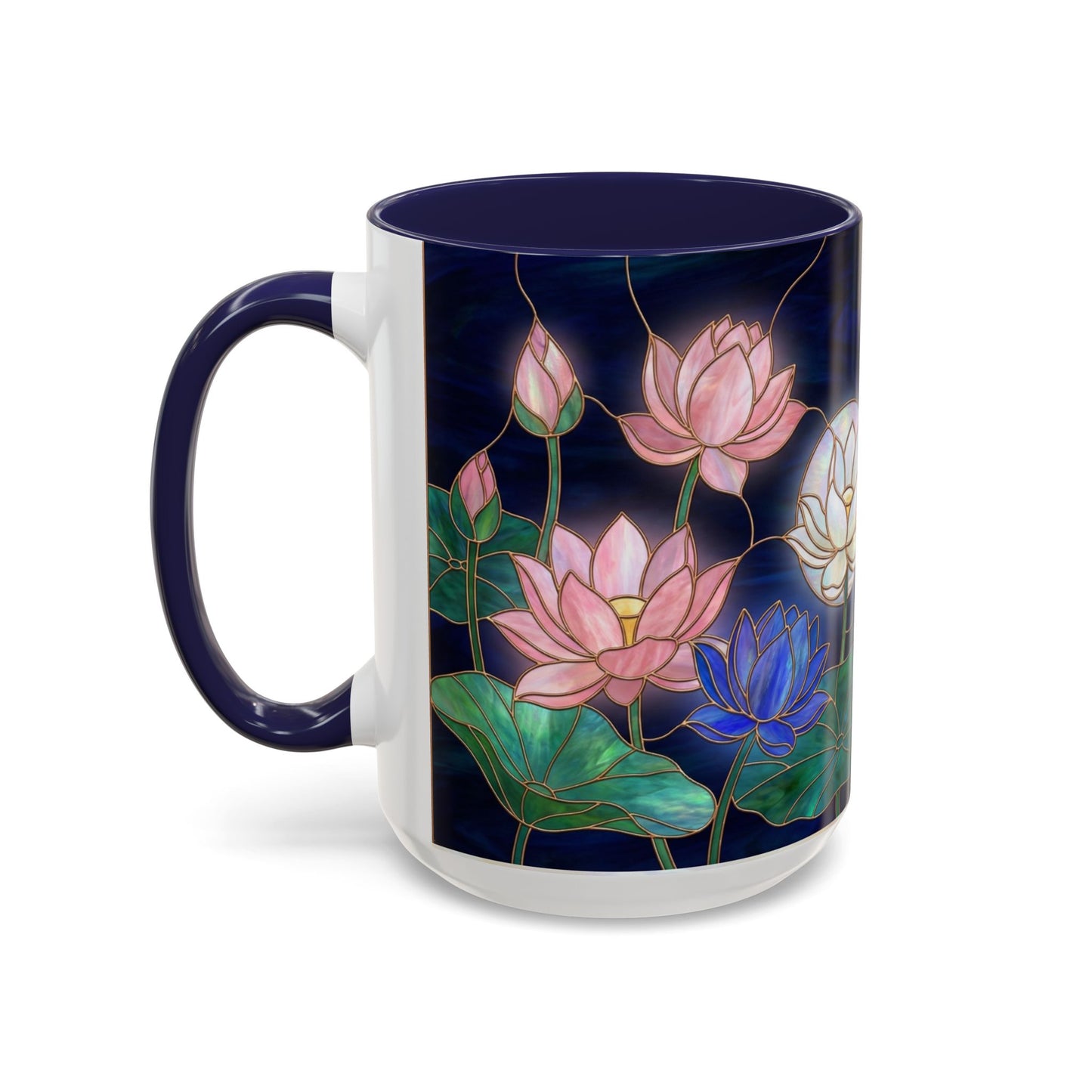 Lotus Floral Accent Coffee Mug — Stained Glass Design (11/15oz) - 14576