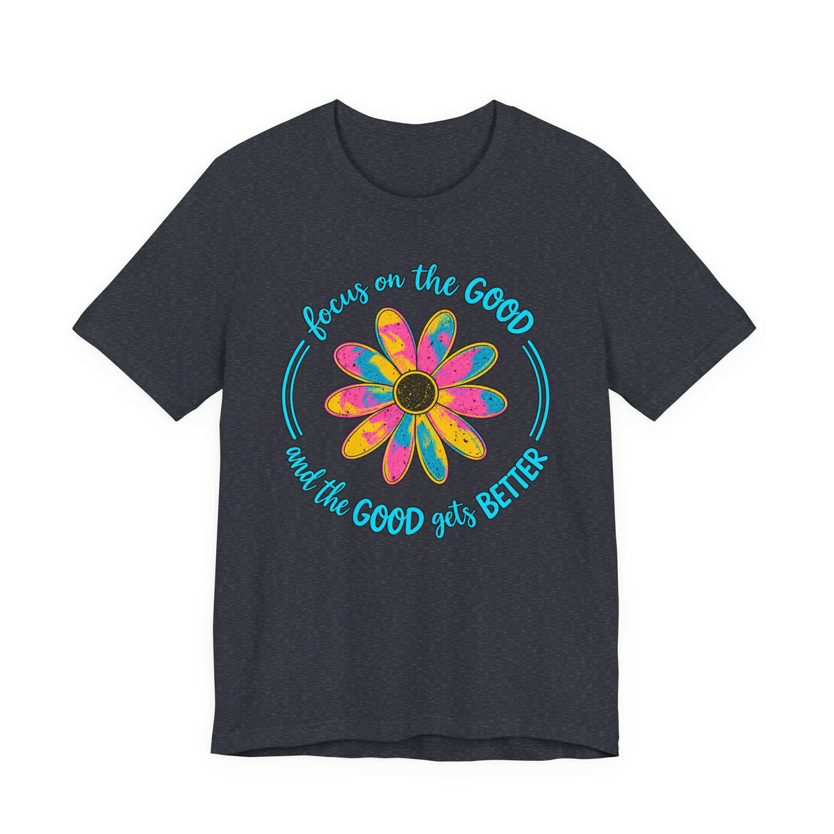 Focus on the Good T-Shirt, Colorful Retro Daisy Graphic Tee - 14563