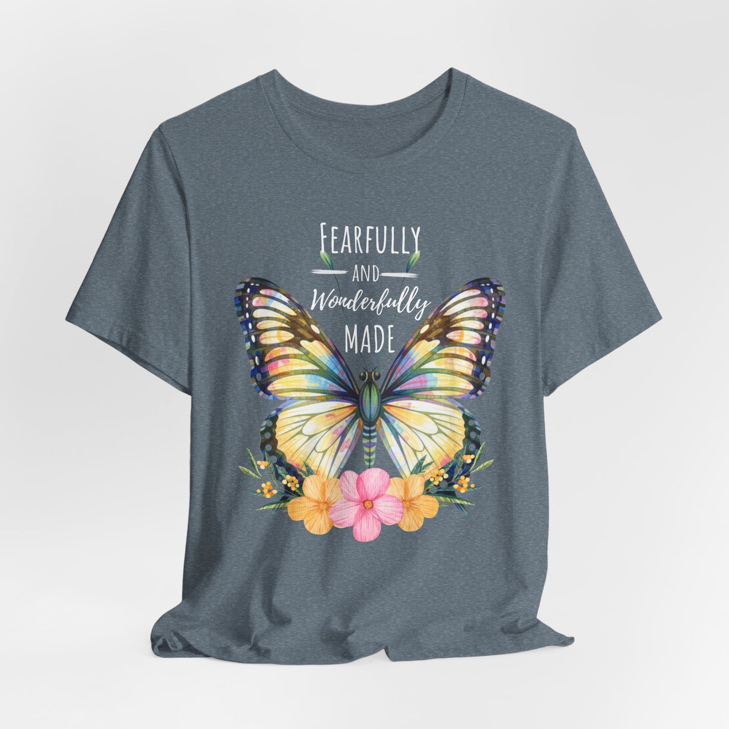 Fearfully and Wonderfully Made Butterfly T-Shirt, Inspirational Floral Faith Tee - 14955