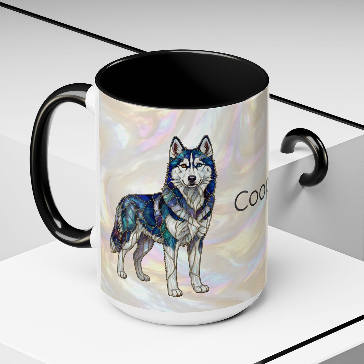 Personalized Husky Accent Coffee Mug – Stained Glass Design (11/15oz) - 14543