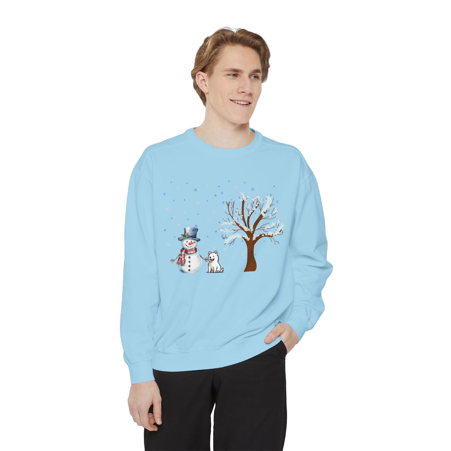 Snowman With A Puppy - Unisex Garment-Dyed Sweatshirt