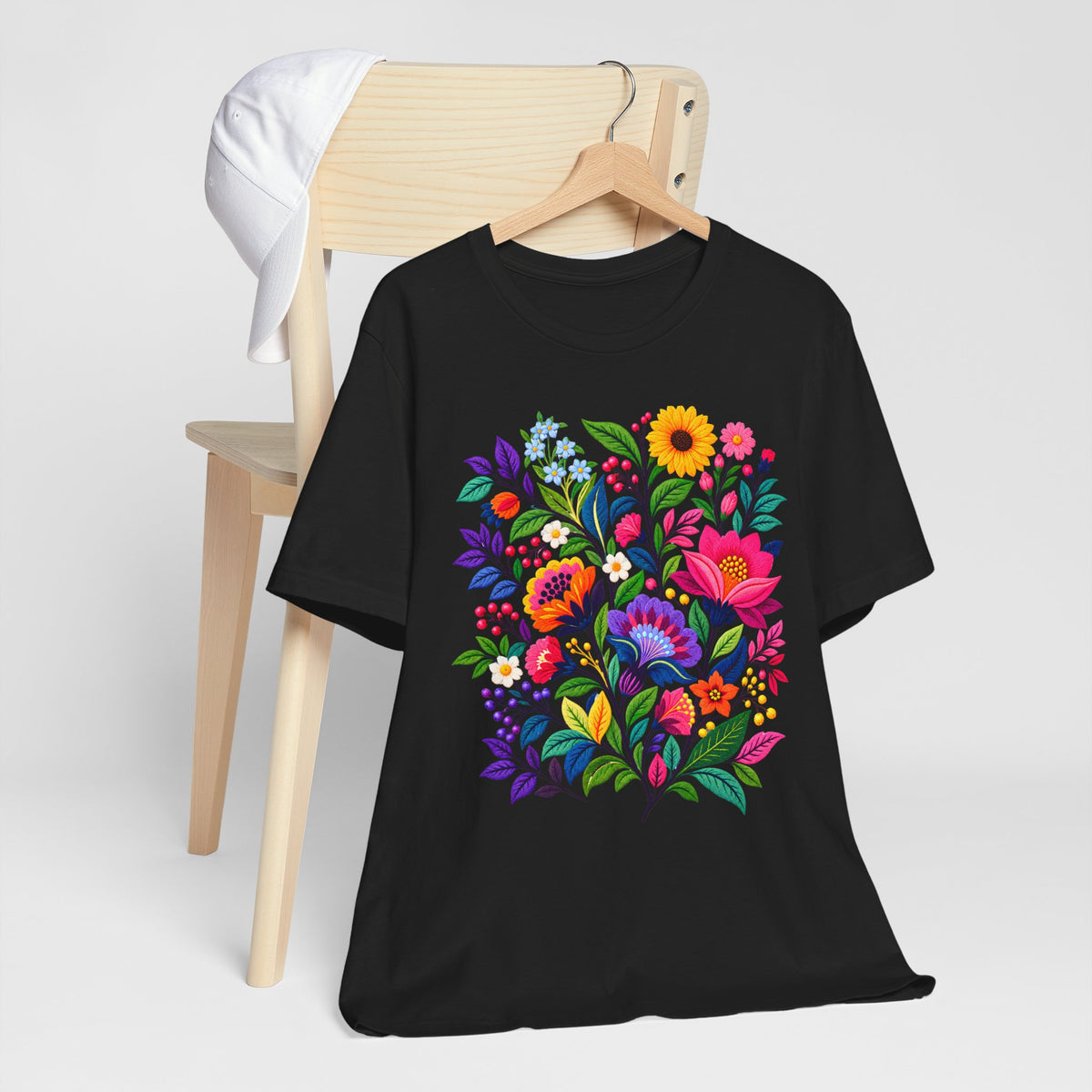 Bright Folk Art Floral T-Shirt, Colorful Flower Bouquet Tee - 14513