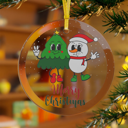 Christmas Tree & Snowman - Glass Ornaments - 10422