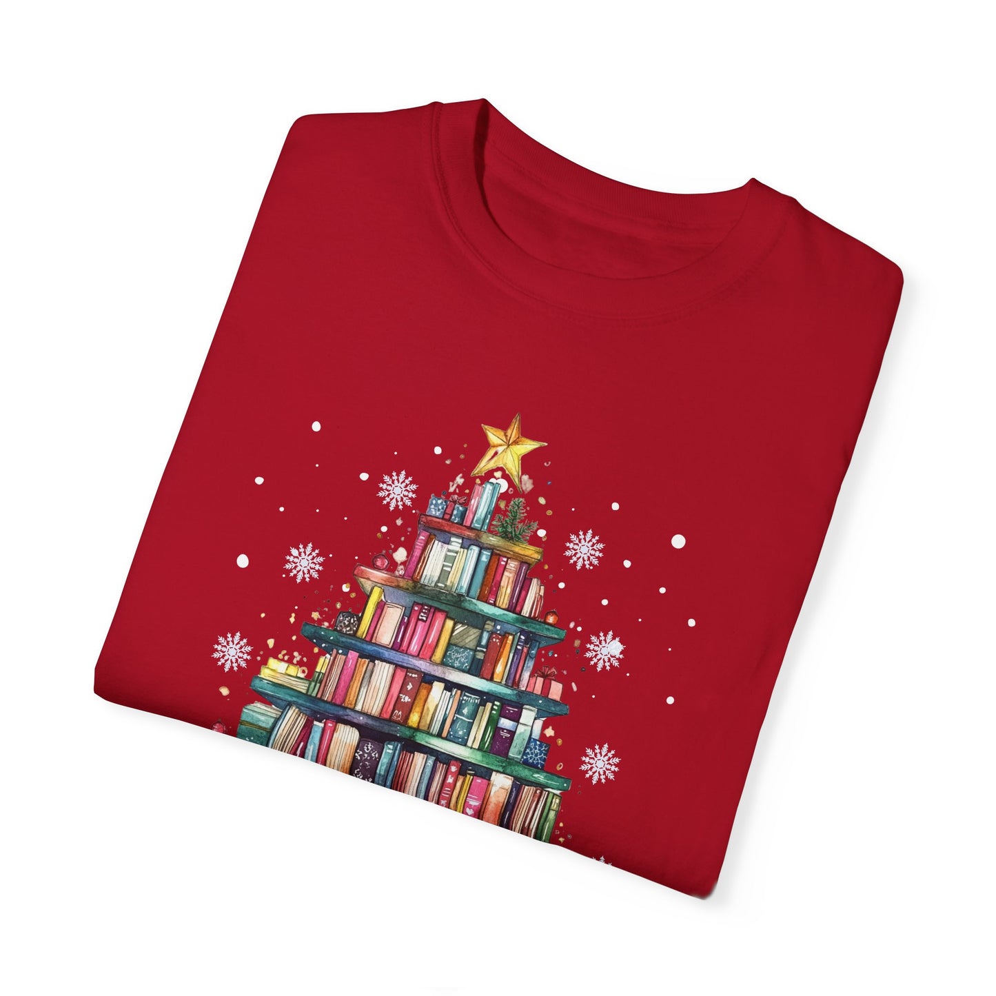 The Book Lover's Christmas Tree - Unisex Garment-Dyed T-shirt