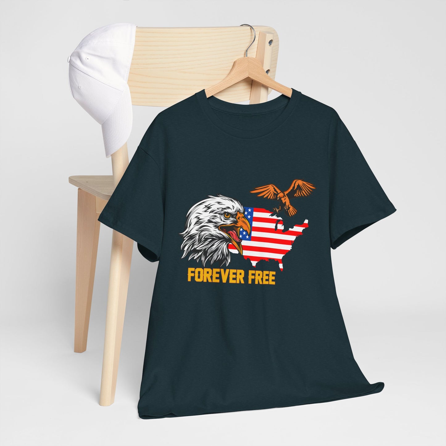 Unisex Heavy Cotton Tee with "Forever Free" Design - Perfect for Patriotic Events, July 4th Celebrations, Gifts, Summer Wear, Casual Outfits - 13692