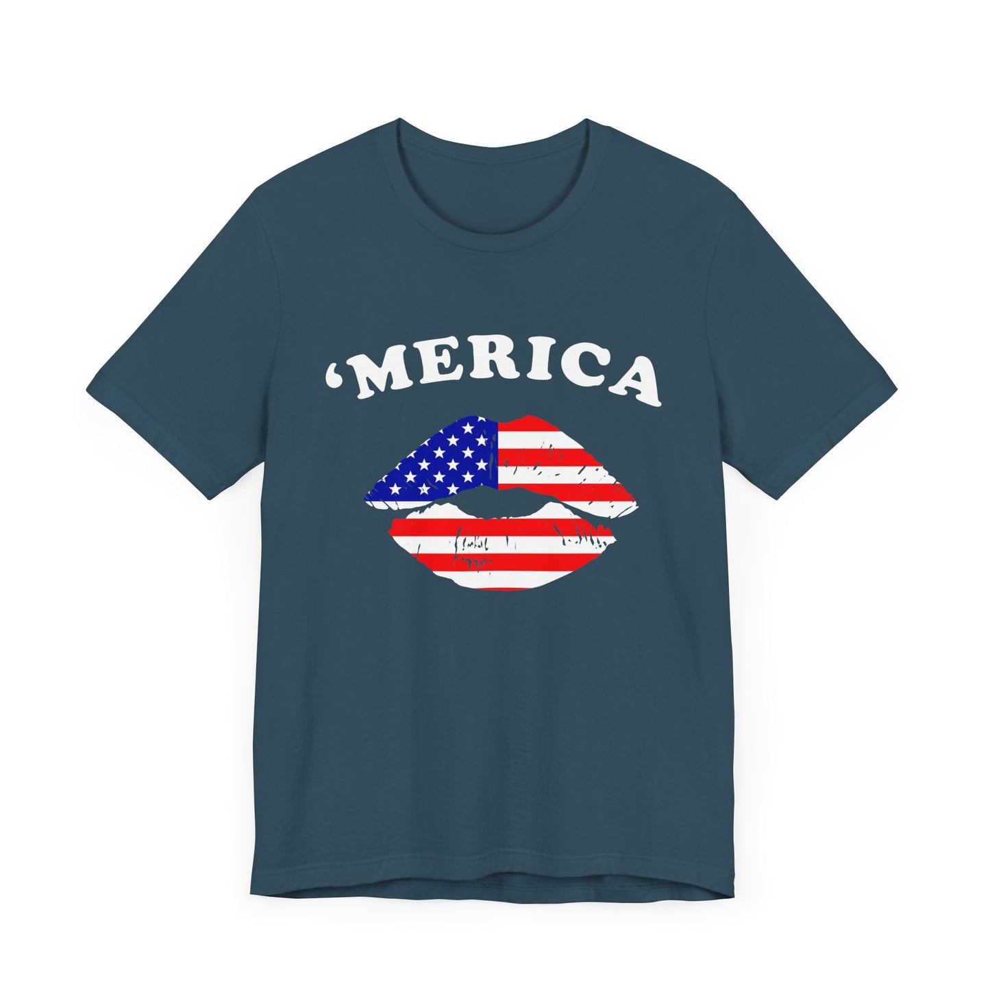 'Merica Unisex Jersey Tee, Patriotic Short Sleeve Shirt, USA Flag Design, Independence Day Apparel, Festival Wear, Summer Casual - 13519