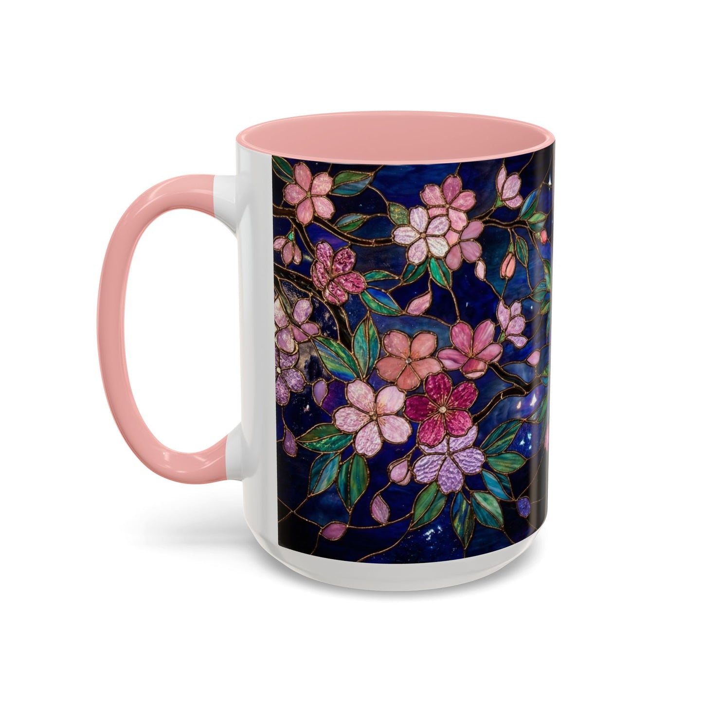 Cherry Blossom Lantern Coffee Mug — Floral Night Sky, Stained Glass Design (11/15 oz) - 14533
